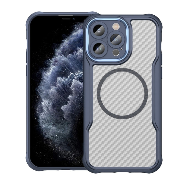 For iPhone 11 Pro Carbon Fiber Texture MagSafe Translucent Phone Case(Blue) - iPhone 11 Pro Cases by buy2fix | Online Shopping UK | buy2fix