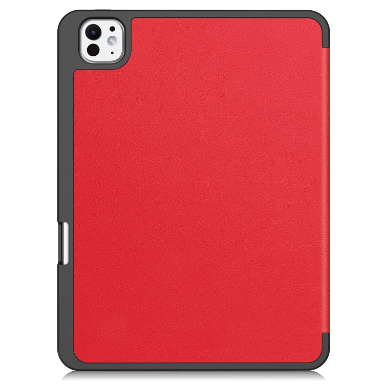 For iPad Pro 11 2024 Custer TPU Pure Color 3-Fold Holder Smart Leather Tablet Case with Pen Tray(Red) - iPad Pro 11 2024 Cases by buy2fix | Online Shopping UK | buy2fix