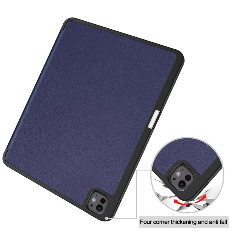 For iPad Pro 13 2024 Custer TPU Pure Color 3-Fold Holder Smart Leather Tablet Case with Pen Tray(Dark Blue) - iPad Pro 13 2024 Cases by buy2fix | Online Shopping UK | buy2fix