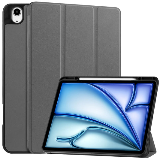 For iPad Air 13 2024 / 2025 Custer TPU Pure Color 3-Fold Holder Smart Leather Tablet Case with Pen Tray(Grey) - iPad Air 13 2025 / 2024 Cases by buy2fix | Online Shopping UK | buy2fix