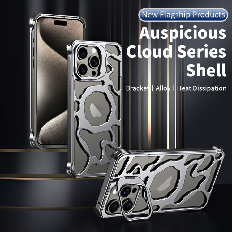 For iPhone 16 Pro Max Auspicious Cloud Series MagSafe Metal Phone Case with Bracket(Grey) - iPhone 16 Pro Max Cases by buy2fix | Online Shopping UK | buy2fix