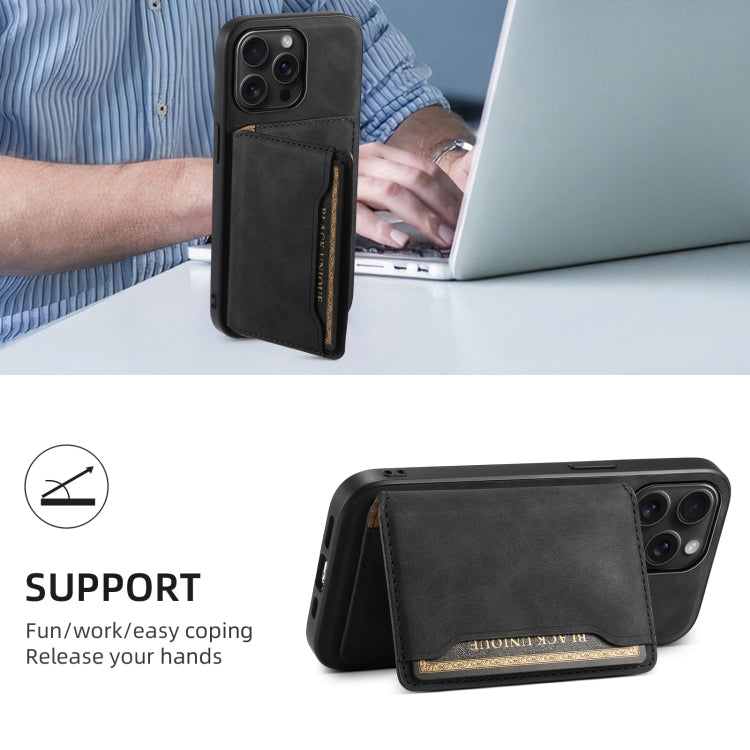 For iPhone 15 Pro Max Denior D13 Retro Texture Leather MagSafe Card Bag Phone Case(Black) - iPhone 15 Pro Max Cases by Denior | Online Shopping UK | buy2fix