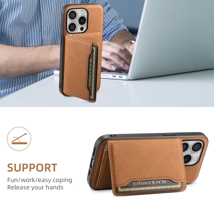 For iPhone 16 Pro Denior D13 Retro Texture Leather MagSafe Card Bag Phone Case(Brown) - iPhone 16 Pro Cases by Denior | Online Shopping UK | buy2fix