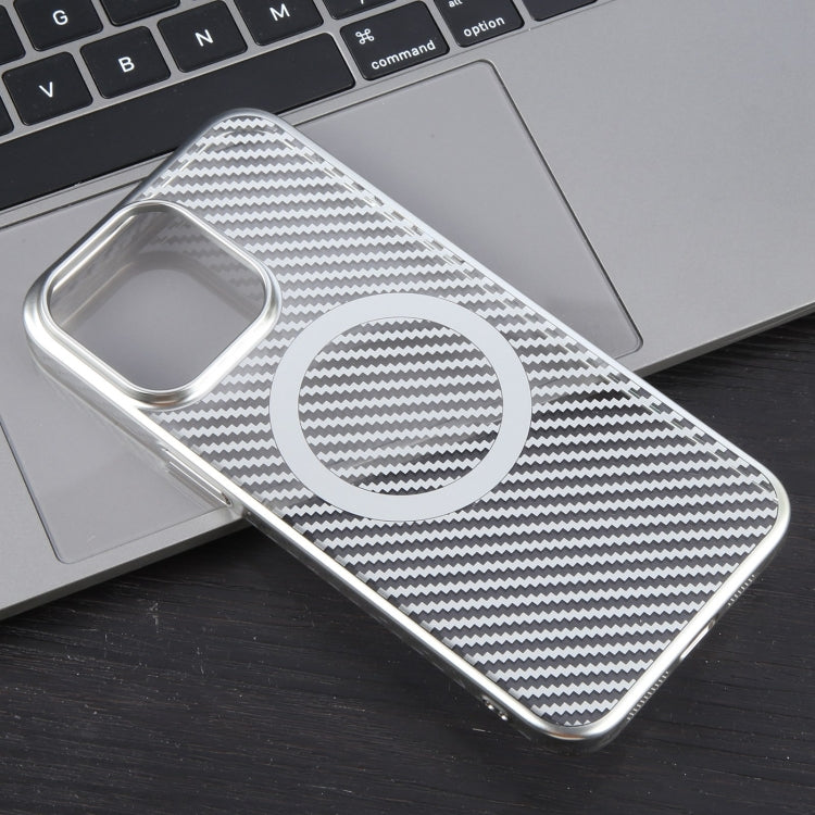 For iPhone 12 6D Plated Carbon Fiber Clear Magsafe PC Phone Case(Starlight Silver) - iPhone 12 / 12 Pro Cases by buy2fix | Online Shopping UK | buy2fix