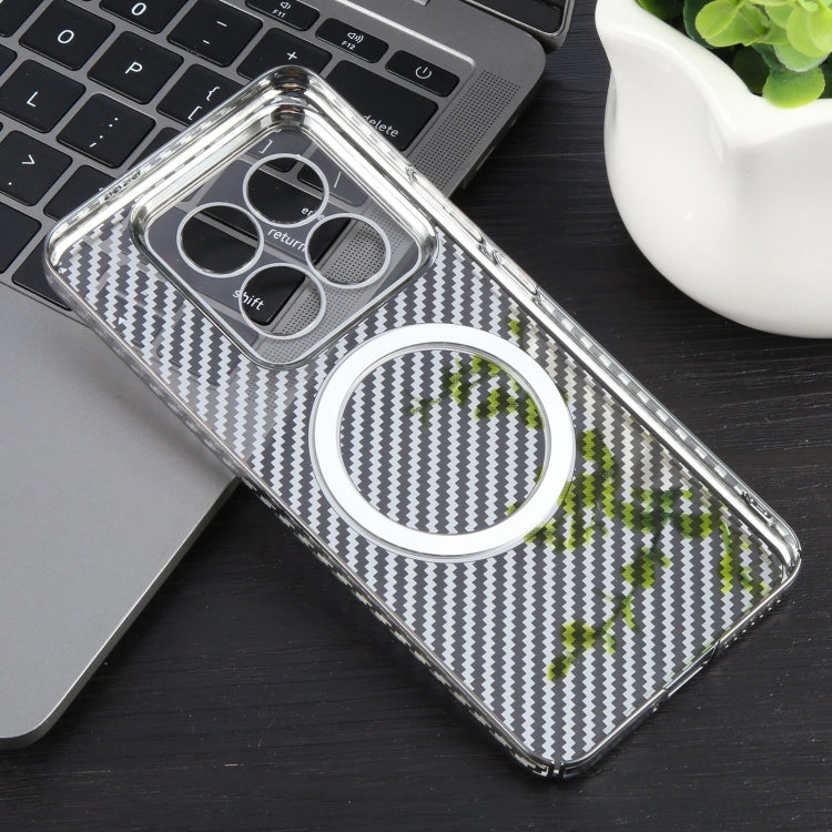 For Xiaomi 14 6D Plated Carbon Fiber Clear Magsafe PC Phone Case(Titanium Grey) - 14 Cases by buy2fix | Online Shopping UK | buy2fix