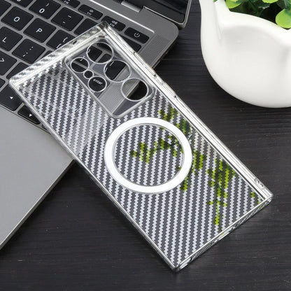 For Samsung Galaxy S23 Ultra 5G 6D Plated Carbon Fiber Clear Magsafe PC Phone Case(Starlight Silver) - Galaxy S23 Ultra 5G Cases by buy2fix | Online Shopping UK | buy2fix