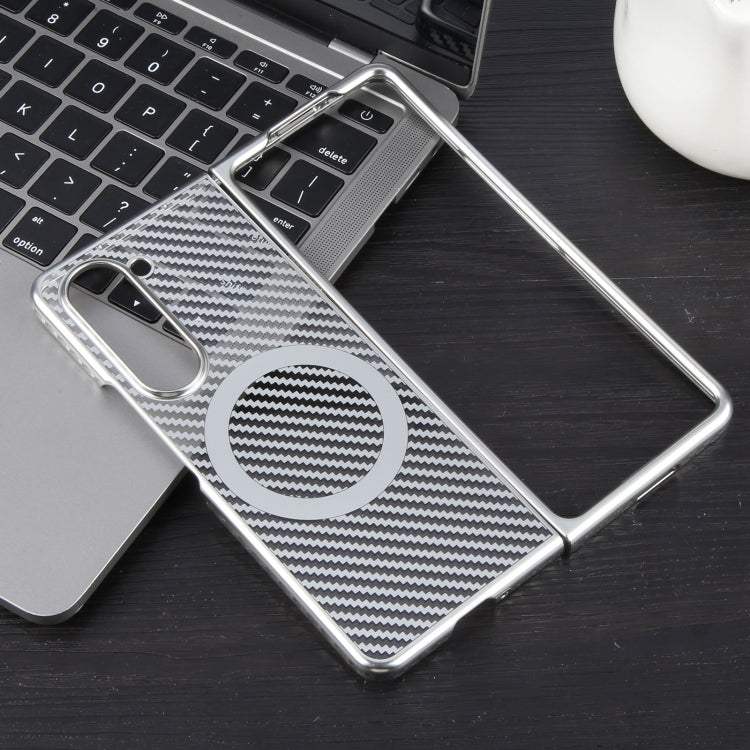 For Samsung Galaxy Z Fold5 6D Plated Carbon Fiber Clear Magsafe PC Phone Case(Starlight Silver) - Galaxy Z Fold5 Cases by buy2fix | Online Shopping UK | buy2fix