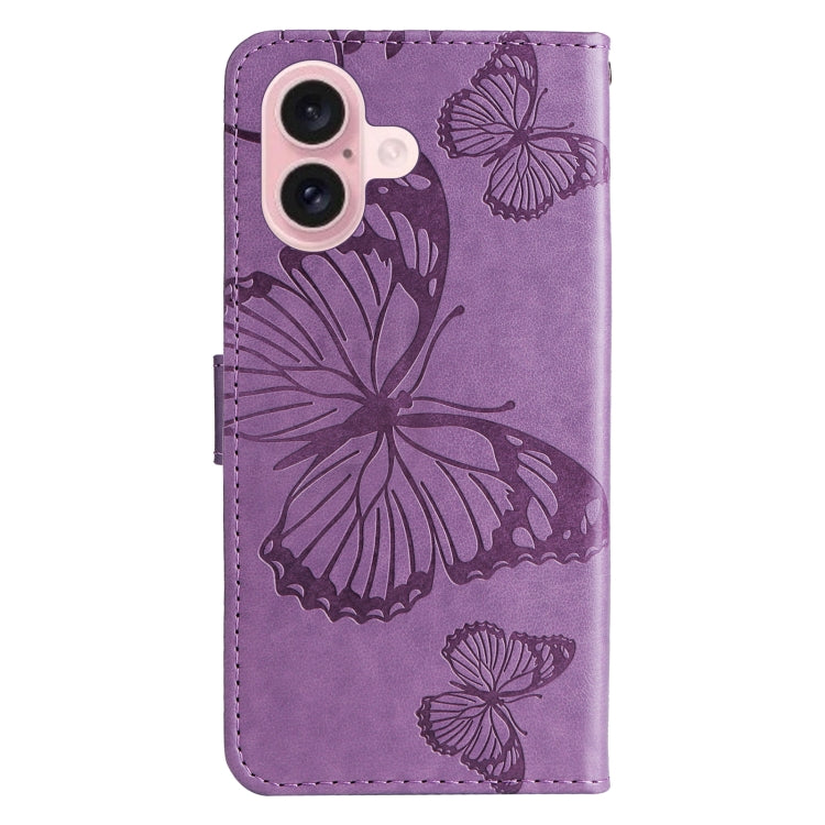 For iPhone 16 3D Butterfly Embossed Pattern Flip Leather Phone Case(Purple) - iPhone 16 Cases by buy2fix | Online Shopping UK | buy2fix