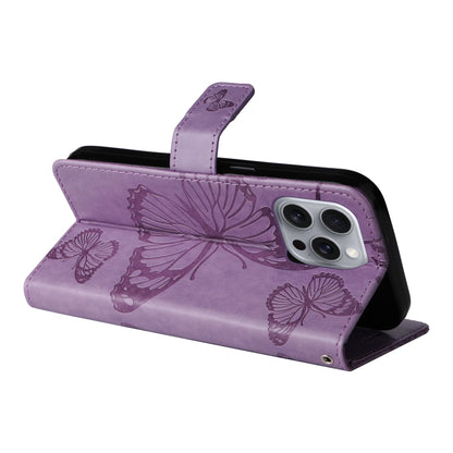 For iPhone 16 Pro Max 3D Butterfly Embossed Pattern Flip Leather Phone Case(Purple) - iPhone 16 Pro Cases by buy2fix | Online Shopping UK | buy2fix