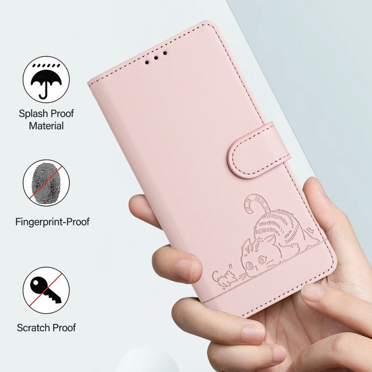 For Google Pixel 9 Pro XL Cat Rat Embossed Pattern RFID Leather Phone Case with Lanyard(Pink) - Google Cases by buy2fix | Online Shopping UK | buy2fix