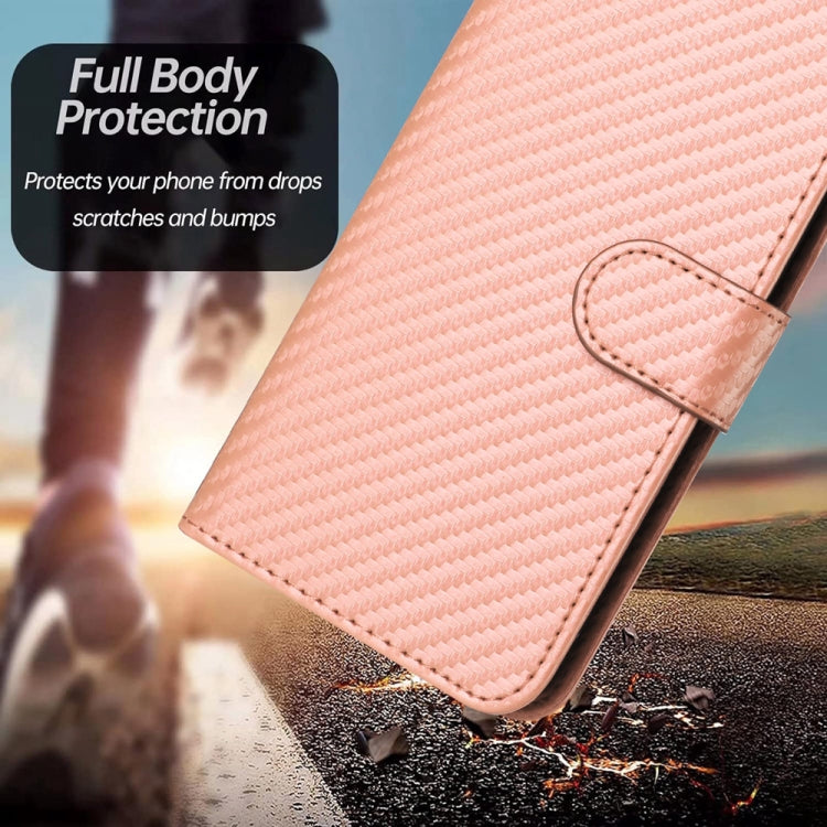 For OnePlus 12 YX0070 Carbon Fiber Buckle Leather Phone Case with Lanyard(Pink) - OnePlus Cases by buy2fix | Online Shopping UK | buy2fix