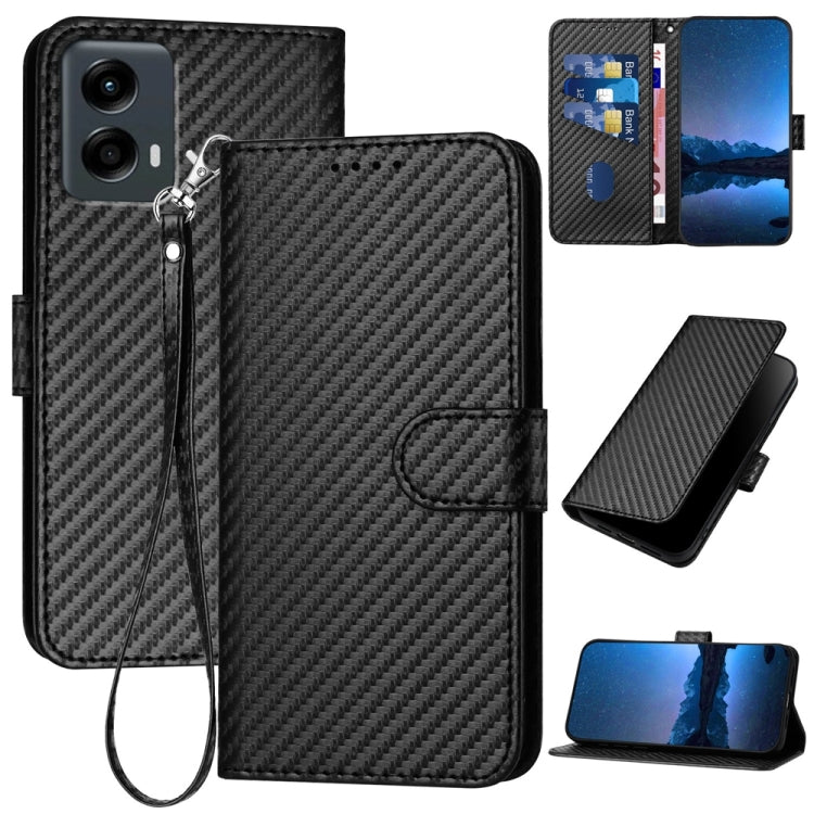 For Motorola Moto G 5G 2024 YX0070 Carbon Fiber Buckle Leather Phone Case with Lanyard(Black) - Motorola Cases by buy2fix | Online Shopping UK | buy2fix