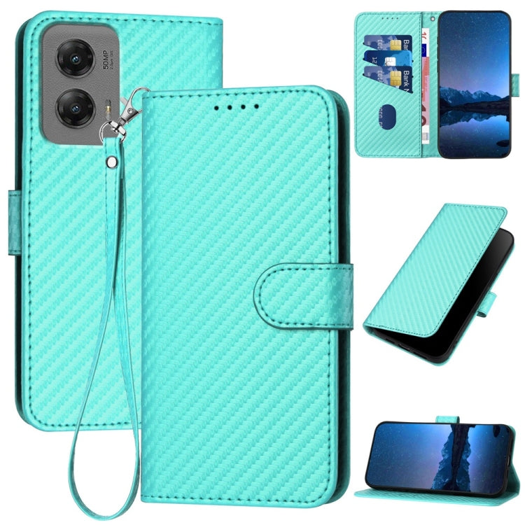 For Motorola Moto G Stylus 5G 2024 YX0070 Carbon Fiber Buckle Leather Phone Case with Lanyard(Light Blue) - Motorola Cases by buy2fix | Online Shopping UK | buy2fix