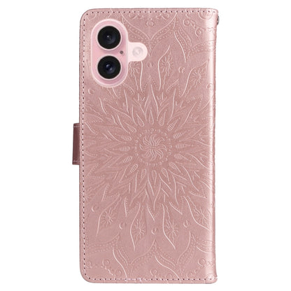 For iPhone 16 Embossed Sunflower Pattern Flip Leather Phone Case(Rose Gold) - iPhone 16 Cases by buy2fix | Online Shopping UK | buy2fix