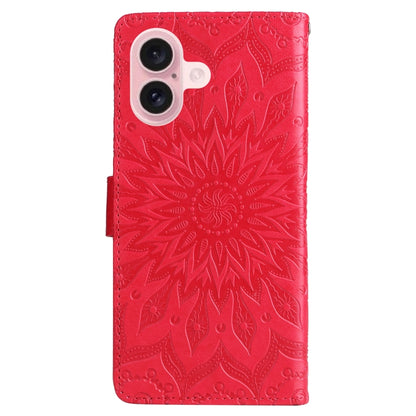 For iPhone 16 Embossed Sunflower Pattern Flip Leather Phone Case(Red) - iPhone 16 Cases by buy2fix | Online Shopping UK | buy2fix