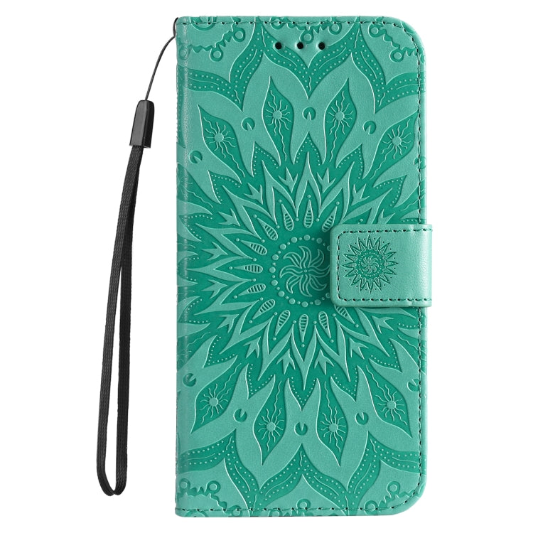 For iPhone 16 Pro Embossed Sunflower Pattern Flip Leather Phone Case(Green) - iPhone 16 Pro Cases by buy2fix | Online Shopping UK | buy2fix