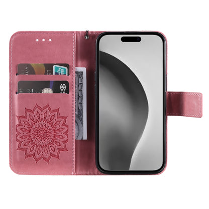 For iPhone 16 Pro Max Embossed Sunflower Pattern Flip Leather Phone Case(Pink) - iPhone 16 Pro Max Cases by buy2fix | Online Shopping UK | buy2fix