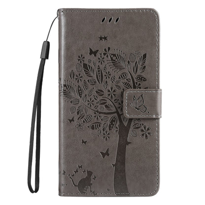 For iPhone 16 Pro Max Tree & Cat Embossed Pattern Flip Leather Phone Case(Grey) - iPhone 16 Pro Max Cases by buy2fix | Online Shopping UK | buy2fix