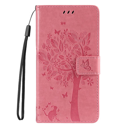 For iPhone 16 Pro Tree & Cat Embossed Pattern Flip Leather Phone Case(Pink) - iPhone 16 Pro Cases by buy2fix | Online Shopping UK | buy2fix