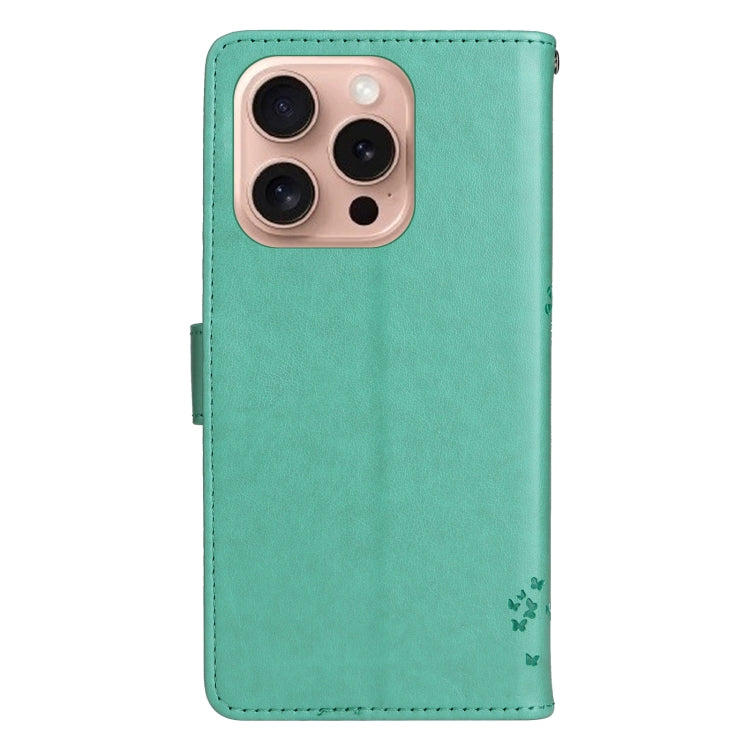 For iPhone 16 Pro Tree & Cat Embossed Pattern Flip Leather Phone Case(Green) - iPhone 16 Pro Cases by buy2fix | Online Shopping UK | buy2fix