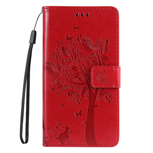 For iPhone 16 Pro Tree & Cat Embossed Pattern Flip Leather Phone Case(Red) - iPhone 16 Pro Cases by buy2fix | Online Shopping UK | buy2fix