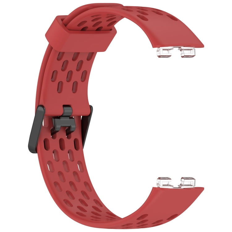 For Huawei Band 9 / 9 NFC / 8 / 8 NFC Hole Style Dual Black Buckle Silicone Watch Band(Red) - Watch Bands by buy2fix | Online Shopping UK | buy2fix