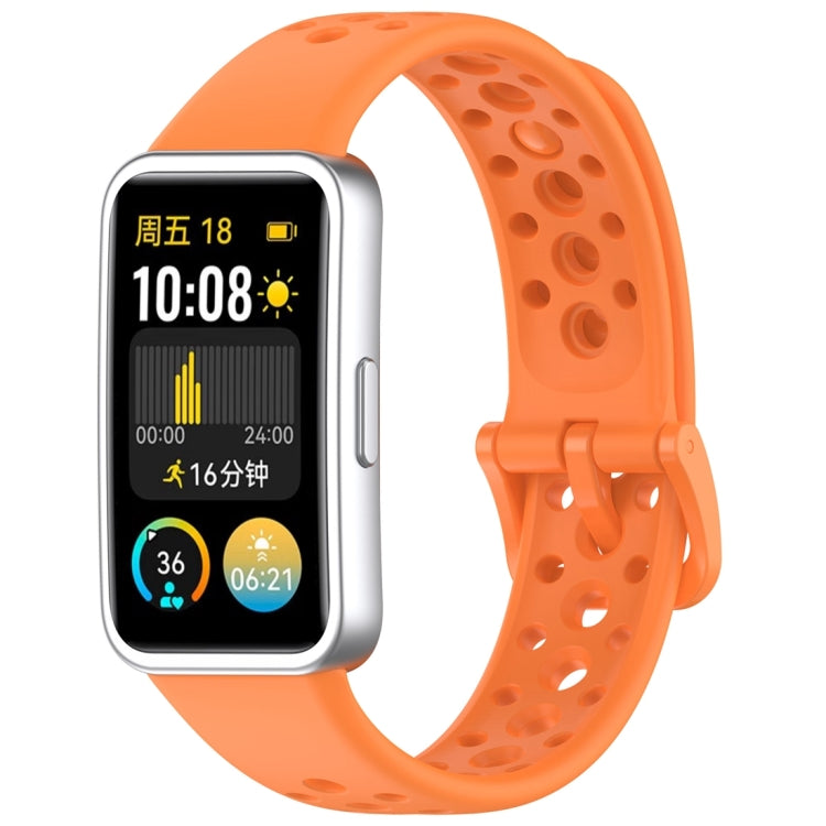 For Huawei Band 9 / 9 NFC / 8 / 8 NFC Round Hole Nail Button Silicone Watch Band(Orange) - Watch Bands by buy2fix | Online Shopping UK | buy2fix