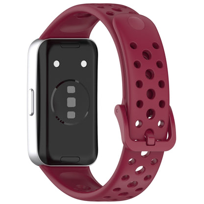 For Huawei Band 9 / 9 NFC / 8 / 8 NFC Round Hole Nail Button Silicone Watch Band(Wine Red) - Watch Bands by buy2fix | Online Shopping UK | buy2fix