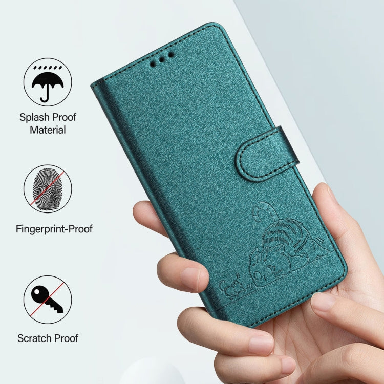 For iPhone SE 2024 Cat Rat Embossed Pattern RFID Leather Phone Case with Lanyard(Peacock Green) - More iPhone Cases by buy2fix | Online Shopping UK | buy2fix