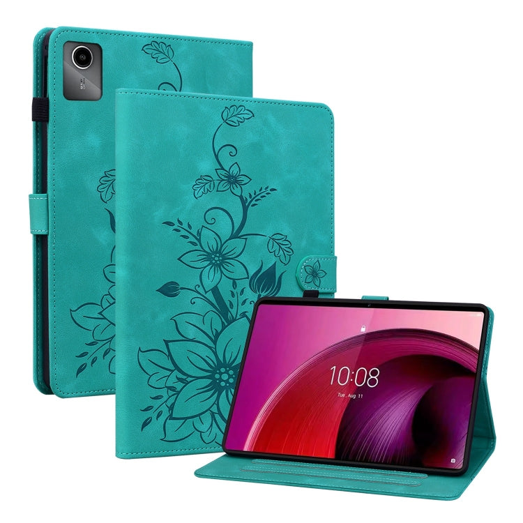 For Lenovo Tab M11/Xiaoxin Pad 11 2024 Lily Embossed Leather Tablet Case(Green) - Lenovo by buy2fix | Online Shopping UK | buy2fix