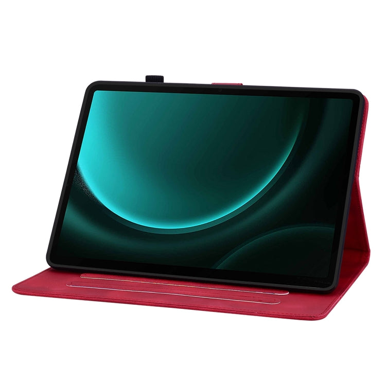 For Samsung Galaxy Tab S9 / S9 FE Lily Embossed Leather Tablet Case(Red) - Galaxy Tab S9 Cases by buy2fix | Online Shopping UK | buy2fix