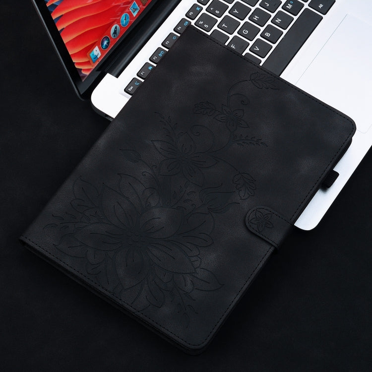 For Samsung Galaxy Tab S9 / S9 FE Lily Embossed Leather Tablet Case(Black) - Galaxy Tab S9 Cases by buy2fix | Online Shopping UK | buy2fix