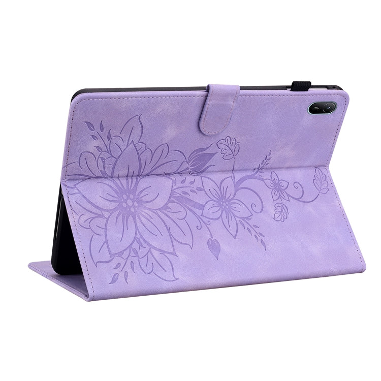 For Huawei MatePad SE 11 2024 Lily Embossed Leather Tablet Case(Purple) - Huawei by buy2fix | Online Shopping UK | buy2fix