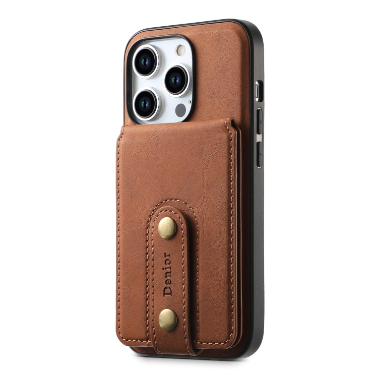 For iPhone 14 Plus Denior D14 NK Retro Pattern MagSafe Magnetic Card Holder Leather Phone Case(Brown) - iPhone 14 Plus Cases by Denior | Online Shopping UK | buy2fix