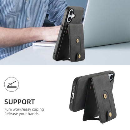 For iPhone 16 Plus Denior D14 NK Retro Pattern MagSafe Magnetic Card Holder Leather Phone Case(Black) - iPhone 16 Plus Cases by Denior | Online Shopping UK | buy2fix