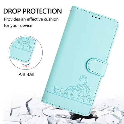 For Motorola Moto G Play 5G 2024 Global Cat Rat Embossed Pattern RFID Leather Phone Case with Lanyard(Mint Green) - Motorola Cases by buy2fix | Online Shopping UK | buy2fix