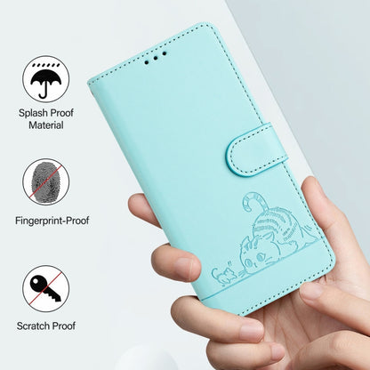 For Motorola Moto G Power 5G 2024 Cat Rat Embossed Pattern RFID Leather Phone Case with Lanyard(Mint Green) - Motorola Cases by buy2fix | Online Shopping UK | buy2fix