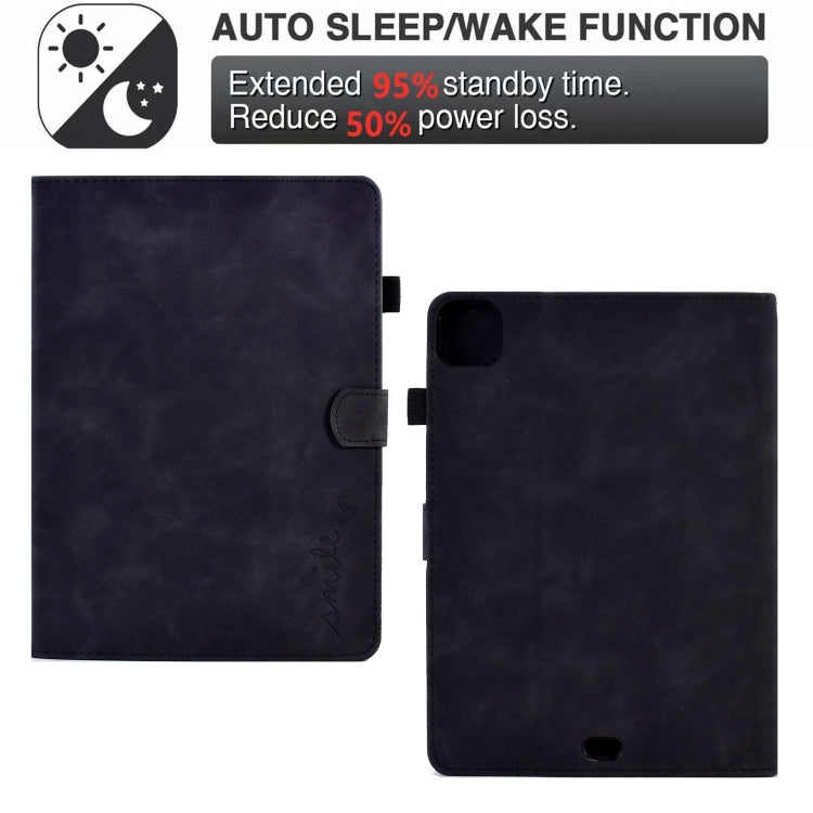 For iPad Pro 11 2024 Embossed Smile Smart Leather Tablet Case(Black) - iPad Pro 11 2024 Cases by buy2fix | Online Shopping UK | buy2fix