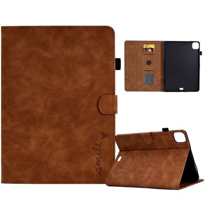 For iPad Pro 11 2024 Embossed Smile Smart Leather Tablet Case(Brown) - iPad Pro 11 2024 Cases by buy2fix | Online Shopping UK | buy2fix