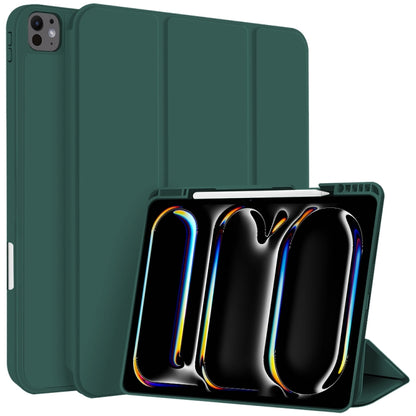 For iPad Pro 11 2024 3-fold TPU Smart Leather Tablet Case with Pen Slot(Dark Green) - iPad Pro 11 2024 Cases by buy2fix | Online Shopping UK | buy2fix