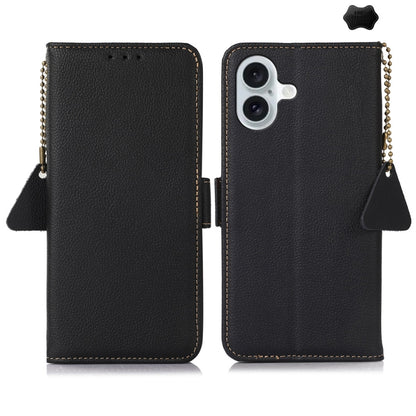 For iPhone 16 Side-Magnetic TJ Genuine Leather RFID Phone Case(Black) - iPhone 16 Cases by buy2fix | Online Shopping UK | buy2fix