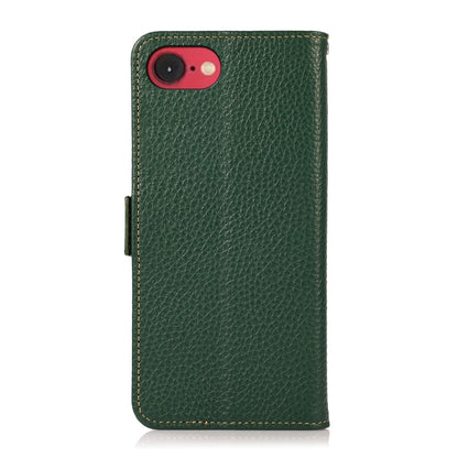 For iPhone SE 2024 KHAZNEH Side-Magnetic Litchi Genuine Leather RFID Case(Green) - More iPhone Cases by buy2fix | Online Shopping UK | buy2fix