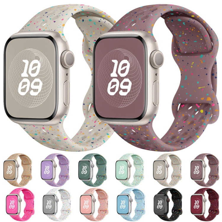 For Apple Watch SE 44mm Hole Style Butterfly Buckle Camouflage Silicone Watch Band(Light Purple) - Watch Bands by buy2fix | Online Shopping UK | buy2fix