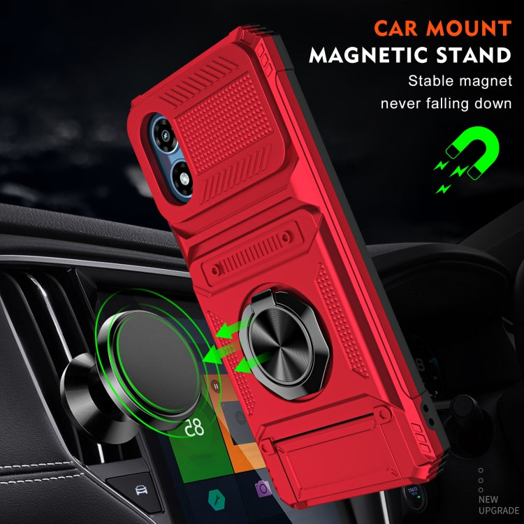 For Motorola Moto G Play 4G 2024 TPU+PC Shockproof Card Phone Case with Metal Ring Holder(Red) - Motorola Cases by buy2fix | Online Shopping UK | buy2fix