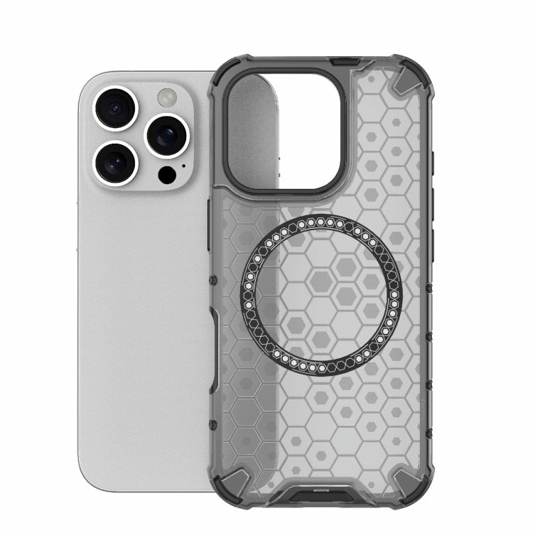 For iPhone 16 Pro Honeycomb Magnetic Ring Shockproof Phone Case(Black) - iPhone 16 Pro Cases by buy2fix | Online Shopping UK | buy2fix