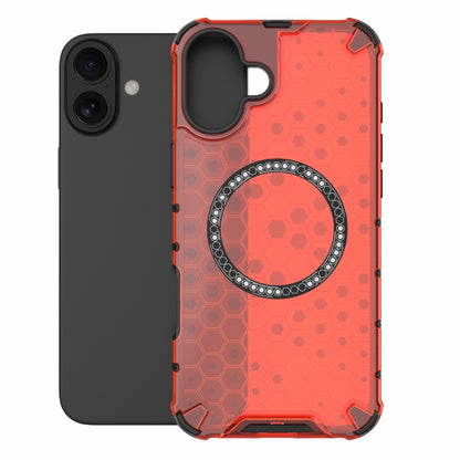 For iPhone 16 Plus Honeycomb Magnetic Ring Shockproof Phone Case(Red) - iPhone 16 Plus Cases by buy2fix | Online Shopping UK | buy2fix