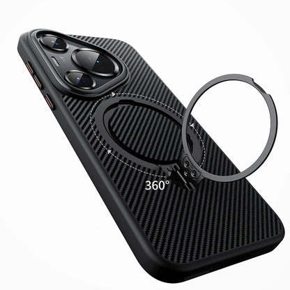 For Huawei Pura 70 Pro Double Ring MagSafe Holder Carbon Fibre Phone Case(Silver) - Huawei Cases by buy2fix | Online Shopping UK | buy2fix