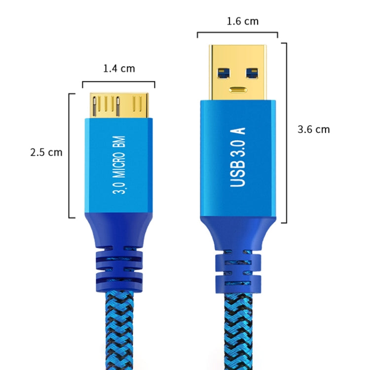 USB 3.0 Male To Micro USB 3.0 Male Braided Cable, Length:0.3m(Blue) - USB 3.0 by buy2fix | Online Shopping UK | buy2fix