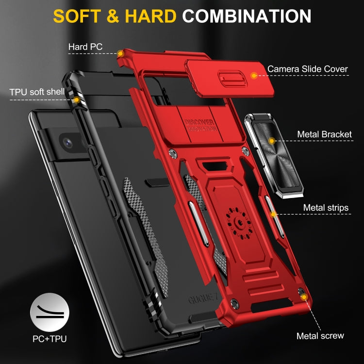 For Google Pixel 9/9 Pro Armor PC + TPU Camera Shield Phone Case(Red) - Google Cases by buy2fix | Online Shopping UK | buy2fix