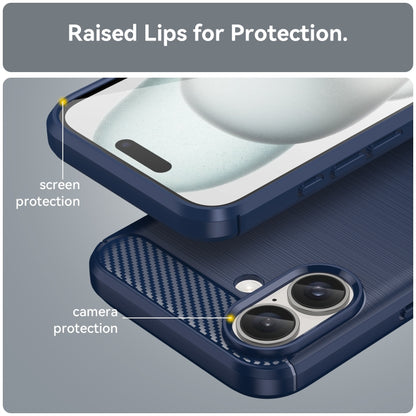 For iPhone 16 Plus Brushed Texture Carbon Fiber TPU Phone Case(Blue) - iPhone 16 Plus Cases by buy2fix | Online Shopping UK | buy2fix